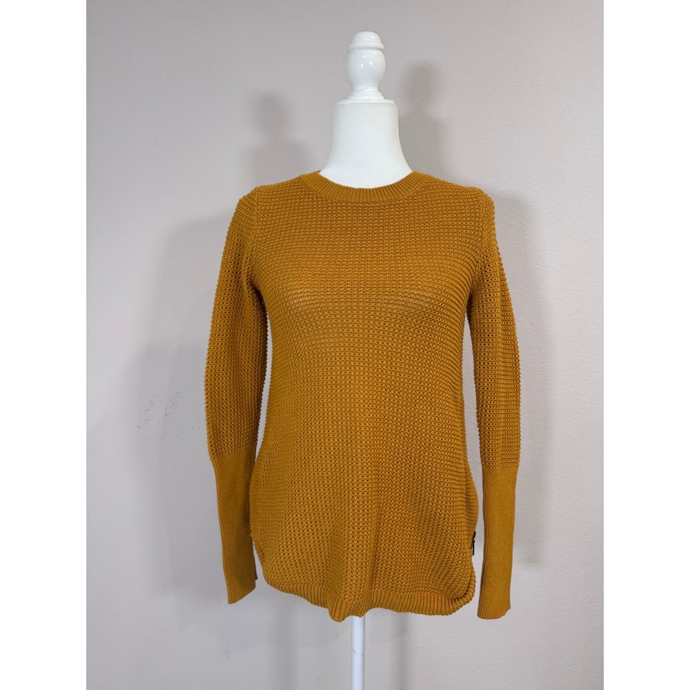 Dakini Waffle Knit Sweater Women XS Mustard Yellow Excellent Side Zip Pullover